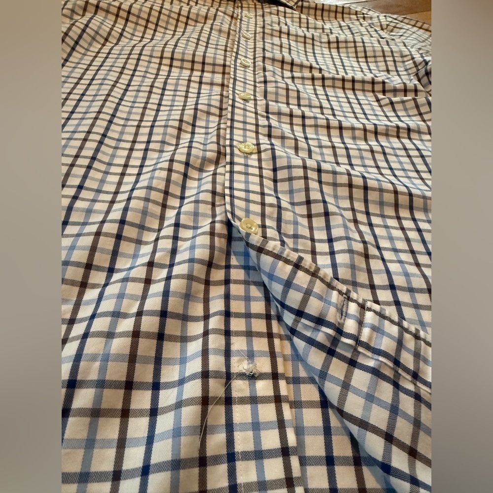 Peter Millar Nanoluxe Easy Care Shirt Blue/White/Brown Check Men Sz M 15.5 Reg - Picture 12 of 12